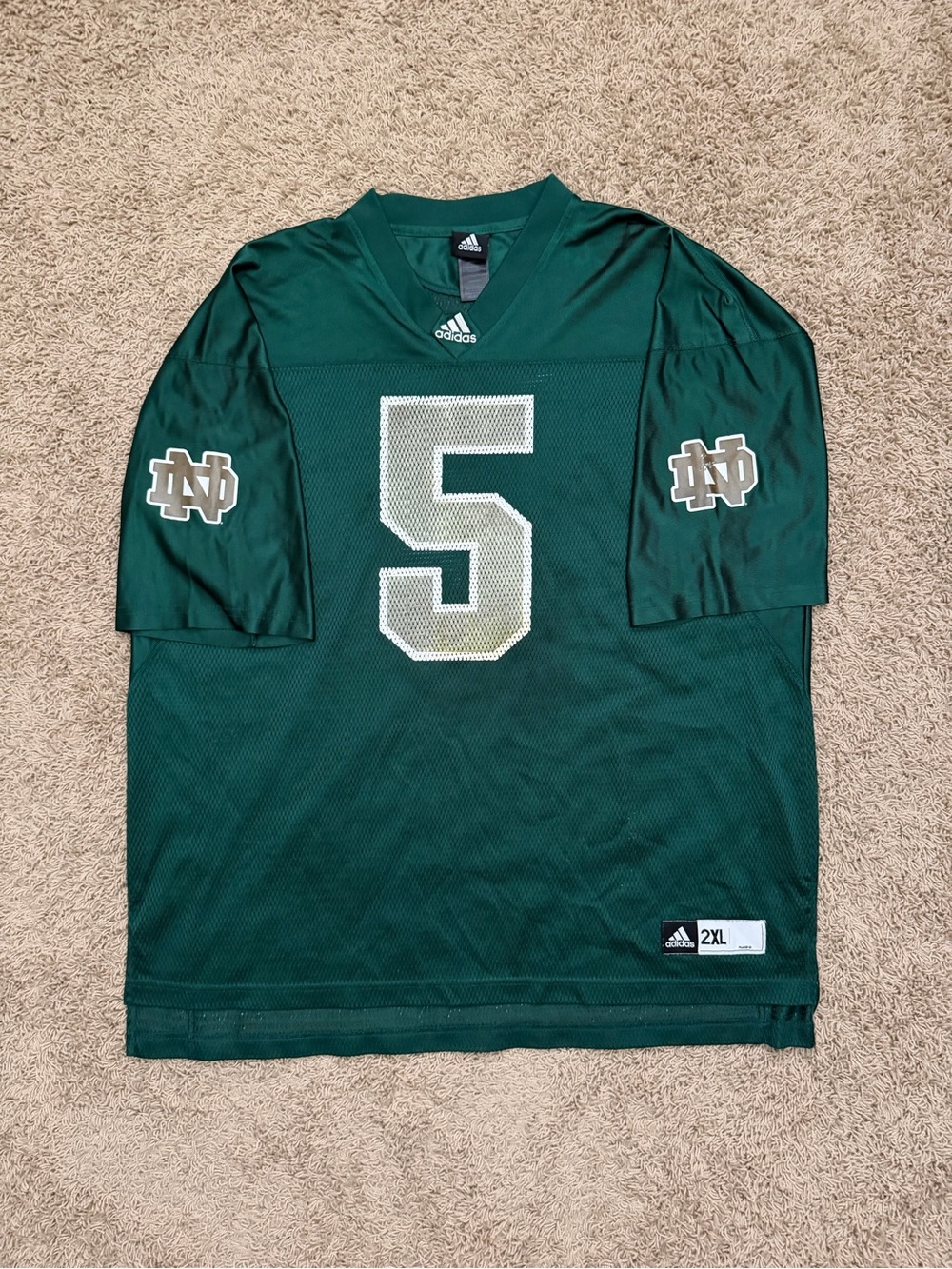 Notre Dame Fighting Irish Adidas Men’s 2XL College Green Football Jersey #5 - Picture 1 of 4